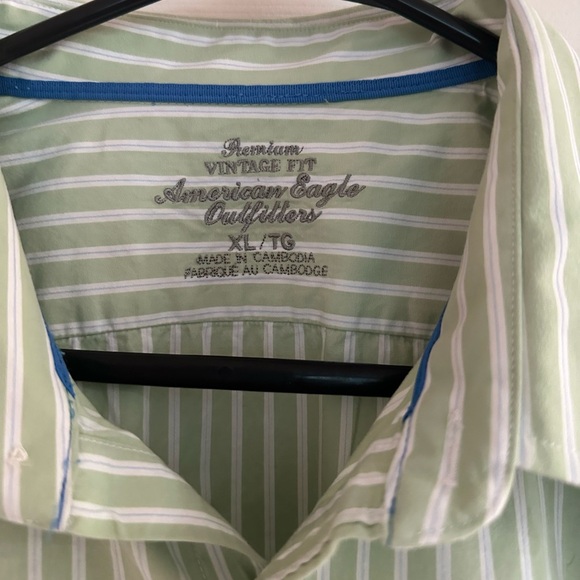 AMERICAN EAGLE ~ Men’s Long Sleeve Dress or Casual Green Striped Shirt size XL - Picture 3 of 7